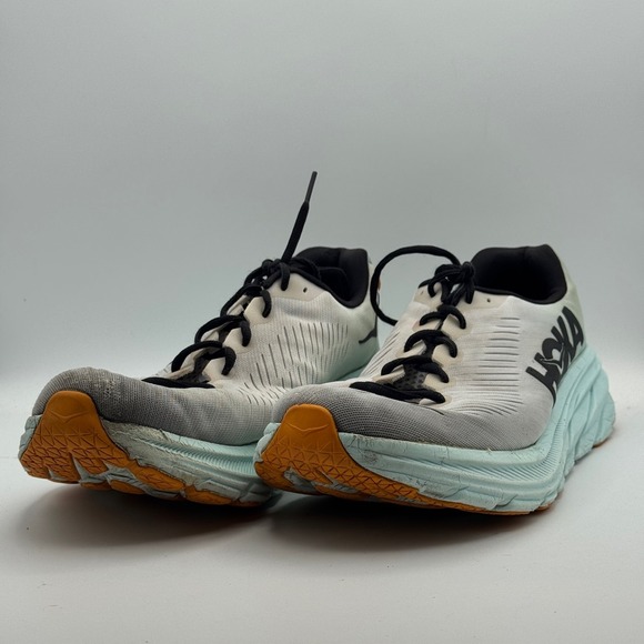 Hoka One One Clifton 8 Shoes Mens‎ Size 12 White Blue Orange Lightweight Running
